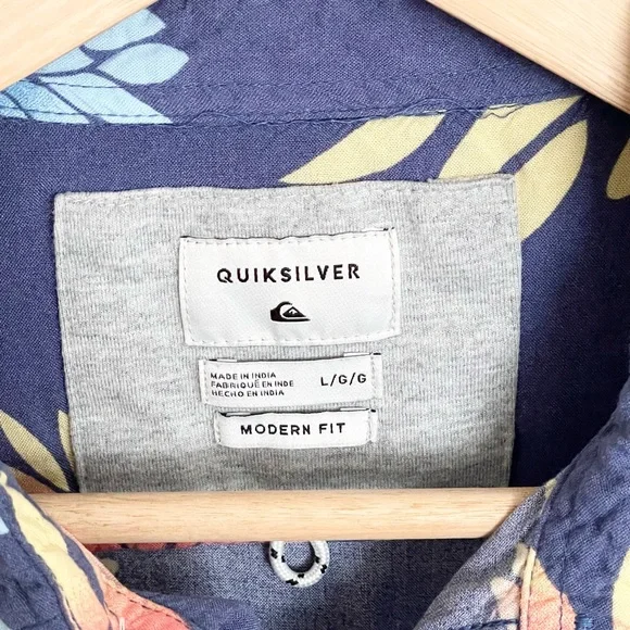 Quiksilver Variable Floral Bijou Blue SS Button Down Shirt Mens Large Modern Fit - Picture 6 of 8